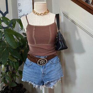 Urban outfitters Brown Tank Top W Lace Detail 🤩with Denim Shorts